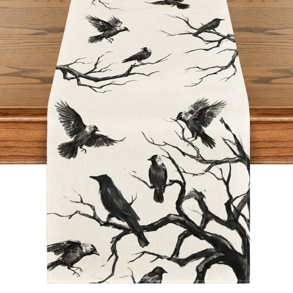 Smile Silhouette Tree Crows Halloween Table Runner 13 x 72 Inch