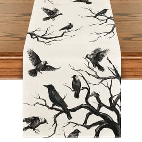 Smile Silhouette Tree Crows Halloween Table Runner 13 x 72 Inch