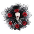 thumbnail image 1 of Smile Skull Halloween Wreath for Front Door  Black Wreath with and Rose Ornament Garland Spooky Elegant Decoration for Door, Porch, Window, Indoor and Outdoor Decor, 1 of 9