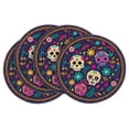 thumbnail image 1 of Smile Skulls Floral Day of The Dead Halloween Round Placemats Set of 4, 15 Inch Round Table Mats for Dining Decoration, 1 of 6