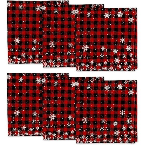 Sm:)e Snowflakes Winter Christmas Buffalo Plaid Cloth Napkins 6-Pack 18 x 18 Inch
