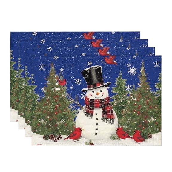 Smile Snowman Cardinals Trees Christmas Placemats for Dining Table Blue 12 x 18 Inch Set of 4