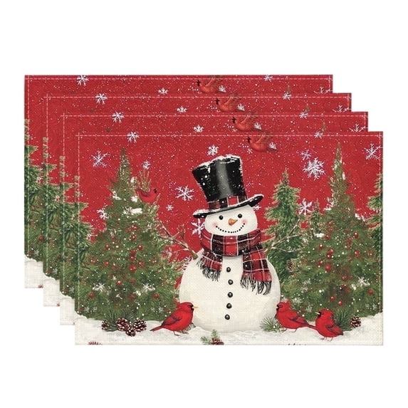 Smile Xmas Snowman Winter Christmas Placemats Set of 4, 12 x 18 Inch, Red
