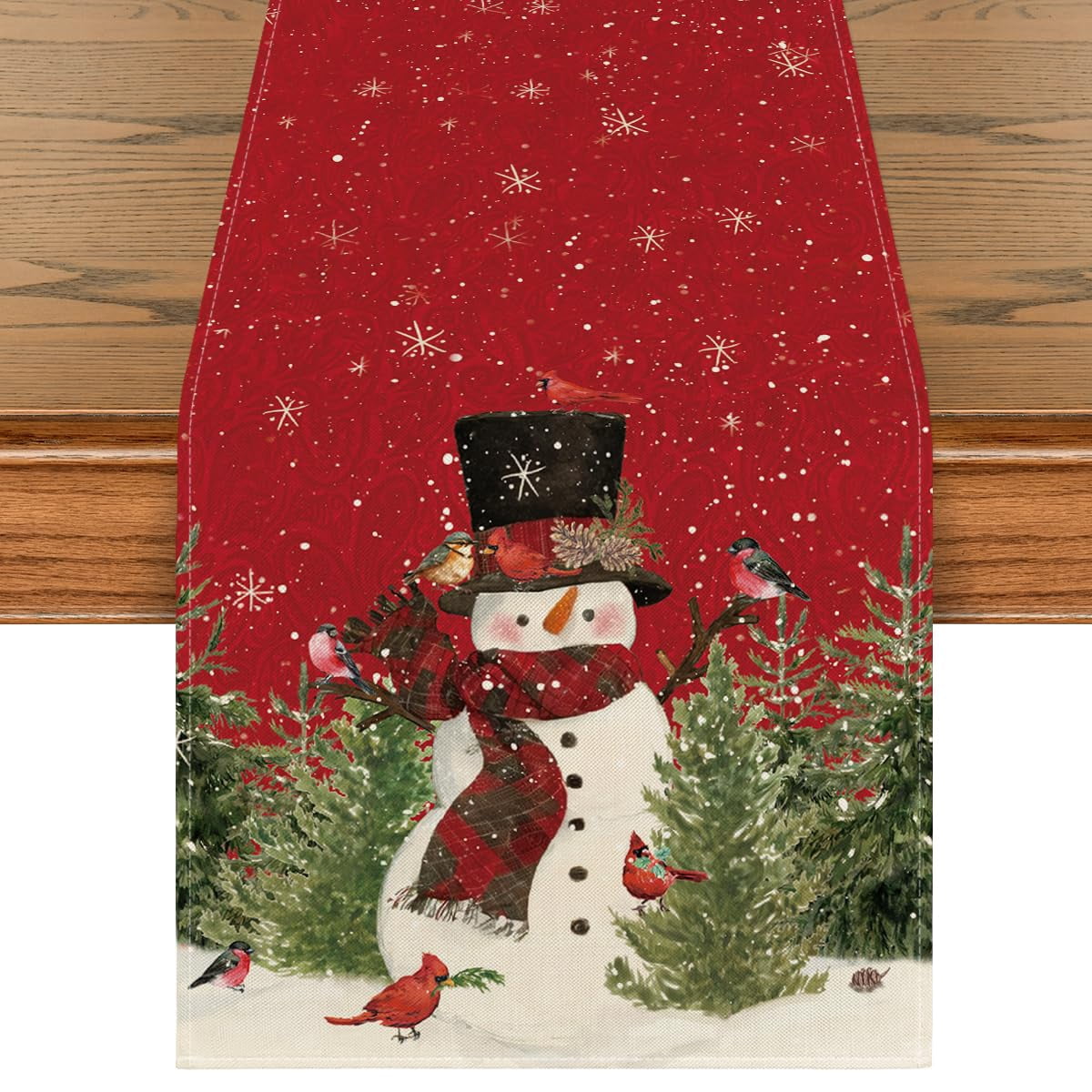 Smile Snowman Christmas Table Runner 13 x 72 Inch, Red, Seasonal Winter Xmas Holiday Kitchen Dining Table Decoration for Indoor Outdoor Home Party Decor