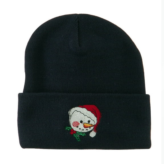 Smile Snowman Embroidered Beanie - Navy OSFM