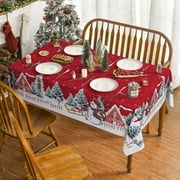 Sme Snowman House Christmas Trees Winter Tablecloth 60 x 84 Inch, Red
