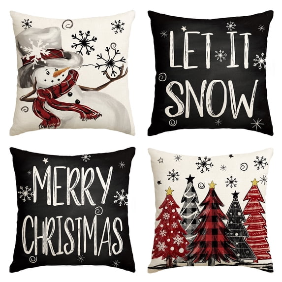 Sm:)e Snowman Let It Snow Christmas Winter Pillow Covers 20 x 20 Black