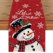 Smile Snowman Let It Snow Christmas Winter Red Table Runner 13 x 72 Inch