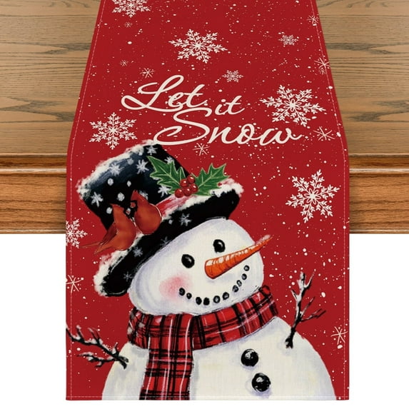 Smile Snowman Let It Snow Christmas Winter Red Table Runner 13 x 72 Inch