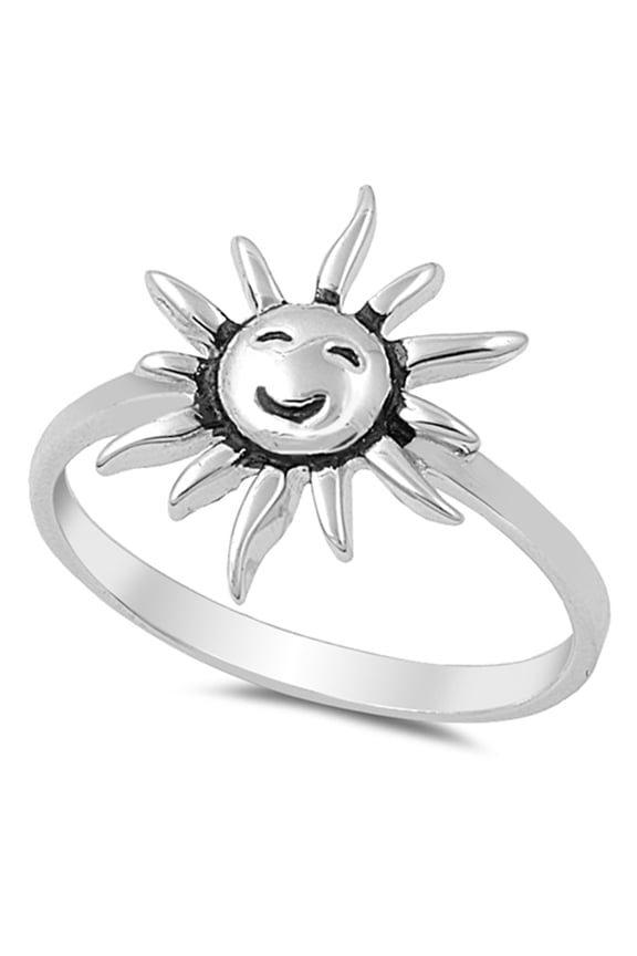 Smile Sun Happy Day Girlfriend Ring 925 Sterling Silver Band Jewelry Female Male Unisex Size 4