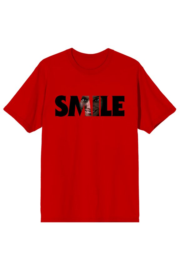 Smile Text With Hidden Face Crew Neck Short Sleeve Adult Red T-shirt-XXL