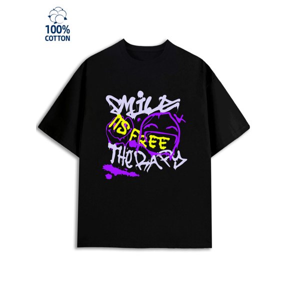 Smile Therapy Tee for men smile black New spring and fall printed T-shirts, fashionable and trendy vintage cute Retro Unisex Shirt Graphic Tee tshirts