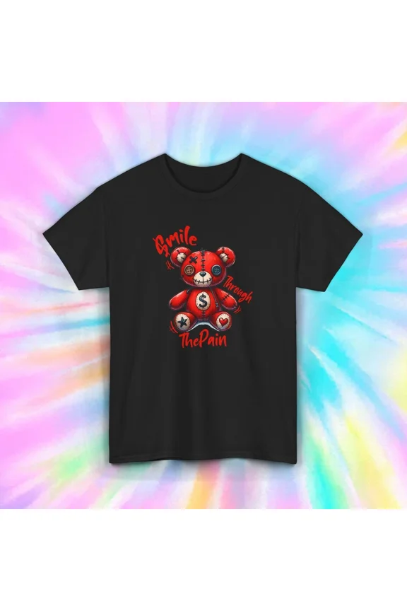 Smile Through The Pain Cute Voodoo Doll Fun Witchy Shirt Graphic Tee Unisex T-Shirt, up to Size 5XL