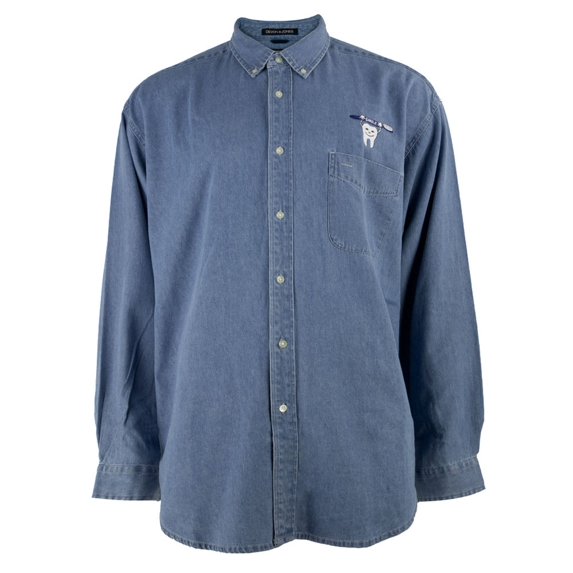 Smile Toothbrush Denim Buttondown Long Sleeve Shirt - 2X-Large