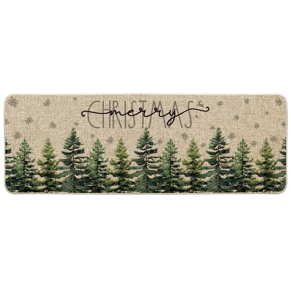 Sm:)e Trees Merry Christmas Floor Doormat 17x47 Inch Winter Decorative Rug Non-Slip Washable