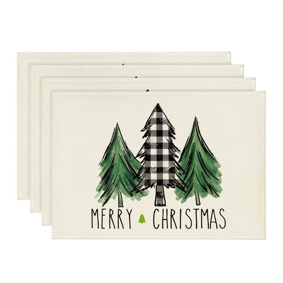 Smile Trees Merry Christmas Placemat for Dining Table 12 x 18 Inch Set of 4