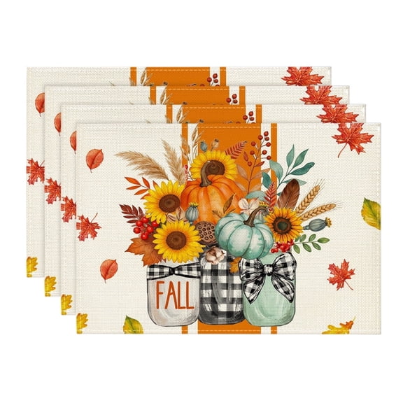 Smile Vases Hello Fall Placemats Set of 4, 12x18 Inch Seasonal Autumn Table Mats for Party Kitchen Dining Decoration