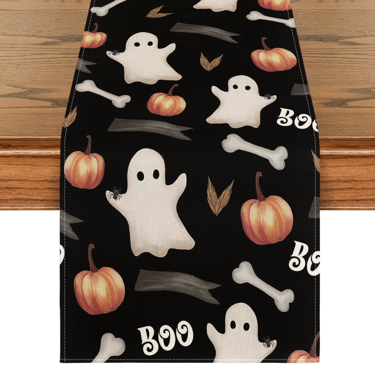 Smile Watercolor Cute Ghost & Pumpkin Halloween Table Runner 13x72 ...