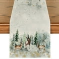 thumbnail image 1 of Smile Watercolor Deer Trees Snowflakes Winter Table Runner 13 x 72 Inch, 1 of 8