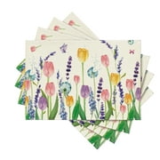 Smile Watercolor Floral Lavender Tulip Placemats for Spring Summer 12 x 18 Inch Set of 4 Seasonal Home Kitchen Decor