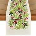 thumbnail image 1 of Smile Watercolor Holly Christmas Table Runner 13 x 108 Inch, 1 of 7