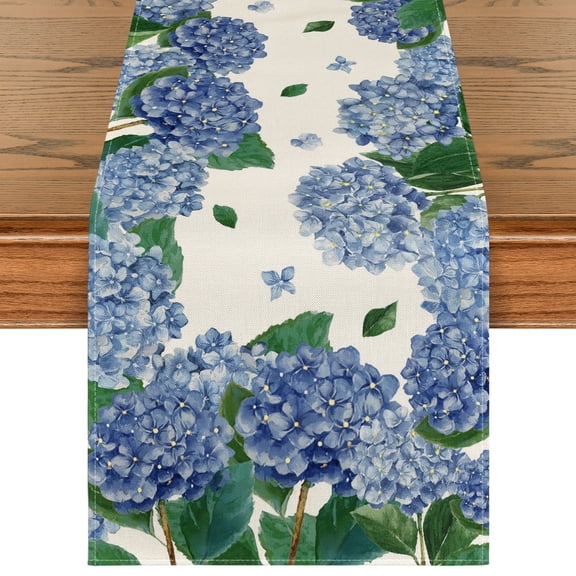 Smile Watercolor Hydrangea Table Runner for Spring Summer 13 x 48 Inch