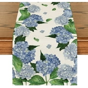 Smile Watercolor Hydrangea Table Runner for Spring Summer 13 x 72 Inch