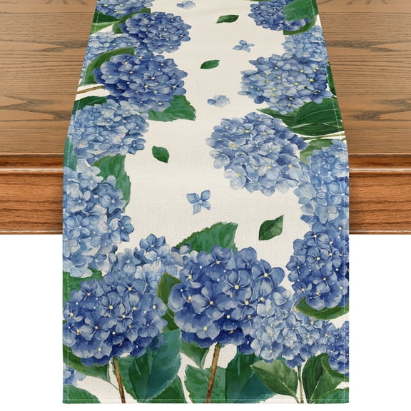 Sm:)e Watercolor Hydrangea Table Runner for Spring Summer 13 x 72 Inch