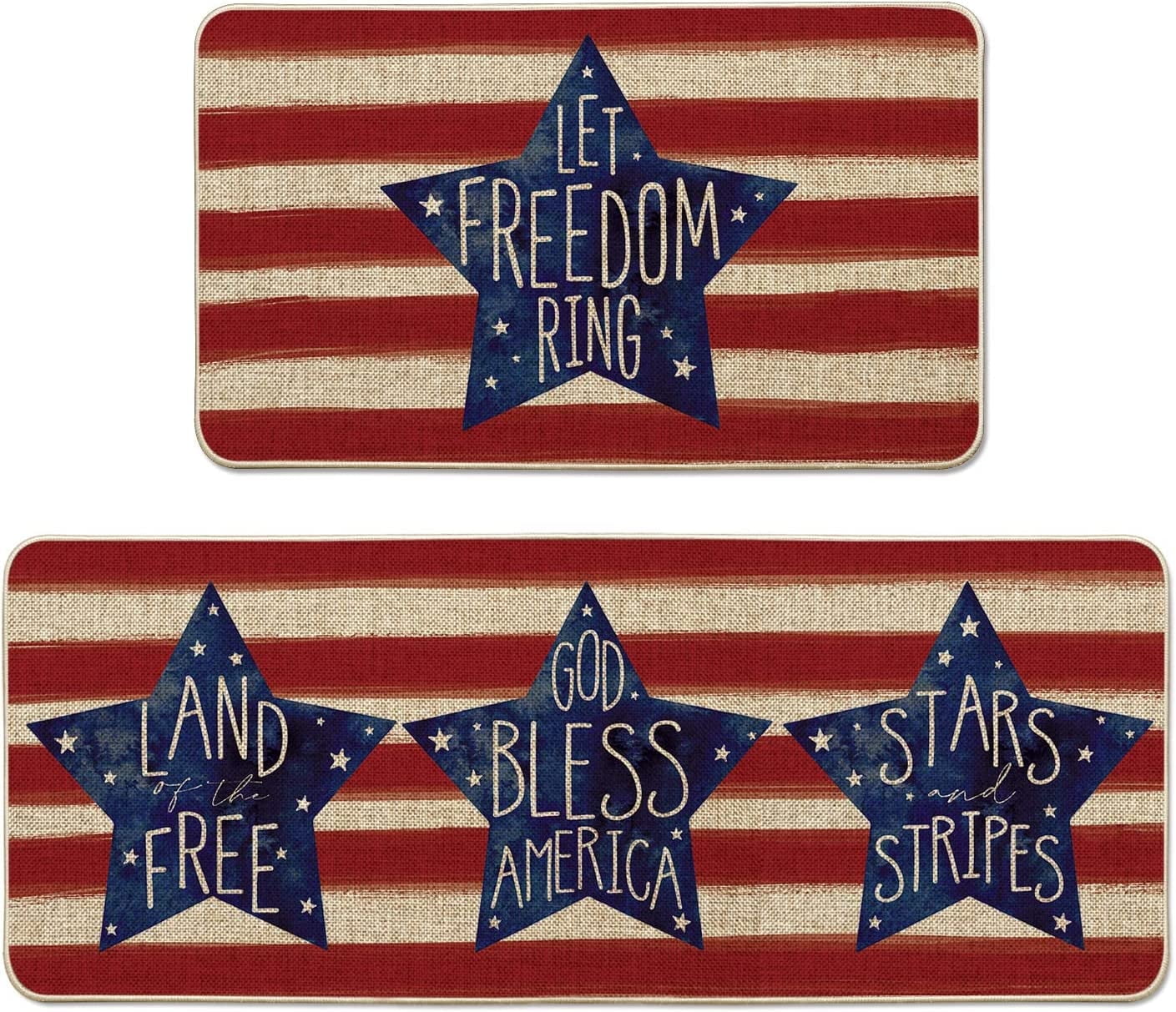 Smile Watercolor Let Freedom Ring Patriotic Fourth of July Kitchen Rugs
