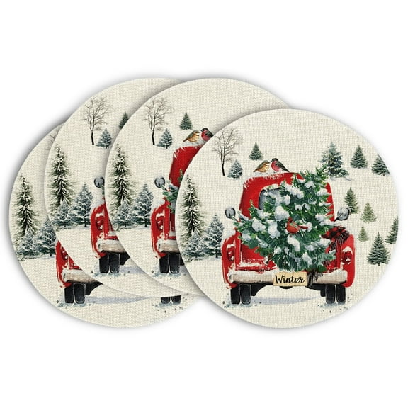 Smile Watercolor Red Christmas Placemats Set of 4 Round 15 Inch Seasonal Winter Xmas Holiday Table Mats