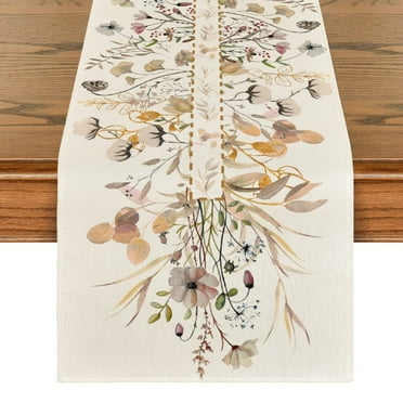 Smile Wildflower Leaves Floral Thanksgiving Fall Autumn Table Runner 13 x 72 Inch