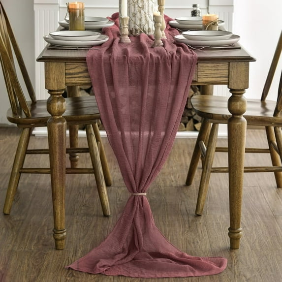 Sm:)e Wine Cheesecloth Table Runner 31 x 118 Inch Rustic Gauze Boho Chair Sashes for Bridal Shower Wedding Party Catering Home Decoration Supplies