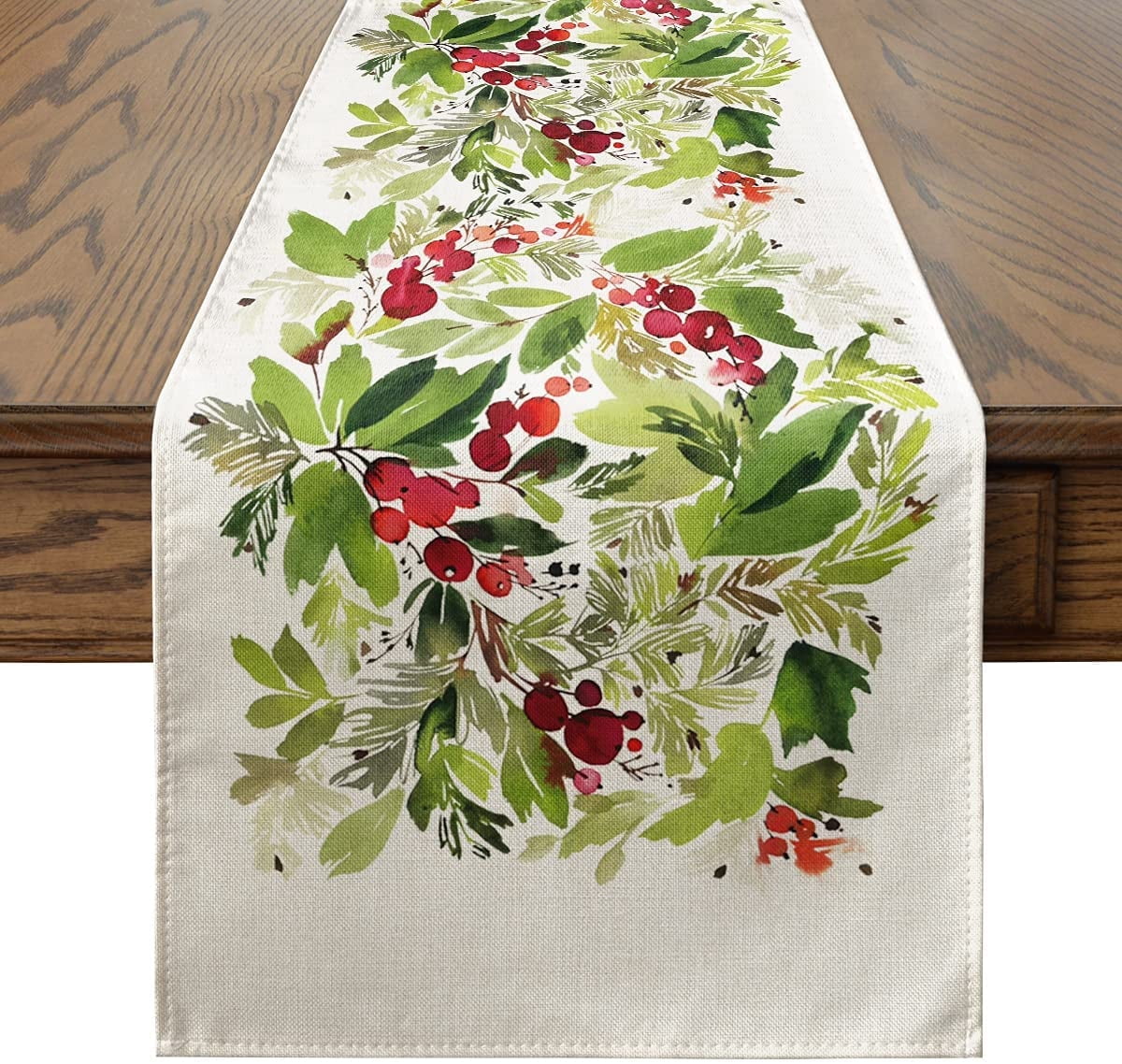 Smile rustic farmhouse winter holly christmas table runner 13 x 72 inch