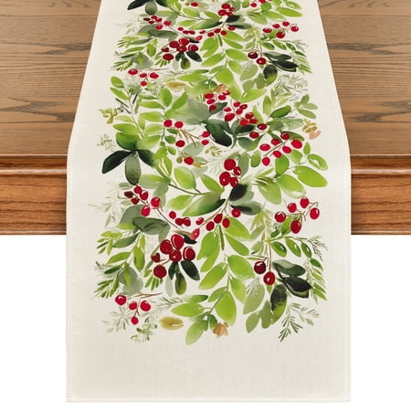 Smile Winter Holly Christmas Table Runner 13 x 72 Inch