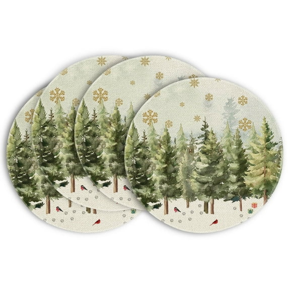 Smile Xmas Trees Cardinals Snowflakes Gifts Christmas Placemats Set of 4, 15 Inch Seasonal Winter Round Table Mats for Dining Decoration