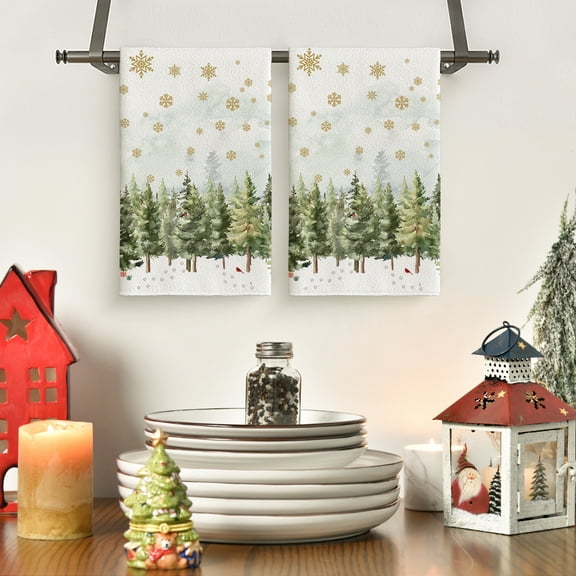 Sm:)e Xmas Trees Snowflakes Winter Kitchen Towels Dish Towels, 18x26 Inch Seasonal Christmas Decoration Hand Towels Set of 2