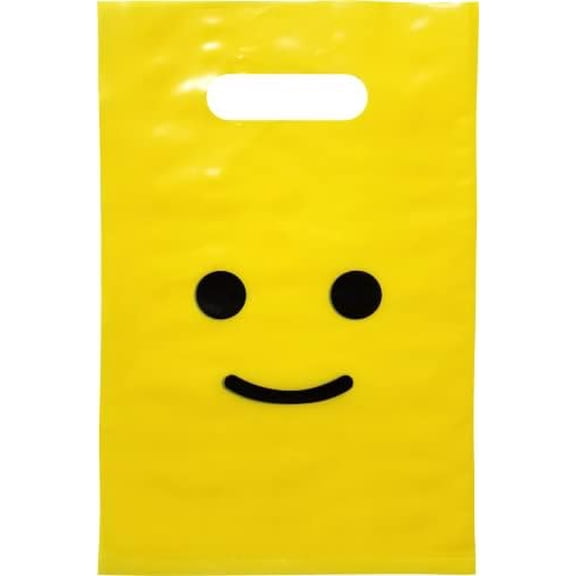 Smile! Yellow Party Favors Bags Super Strong 24 Pack Loot Birthday Emoji Treat Plastic Bag, 9 x 6 inch - Birthday Gift Bag for Kids Boys and Girls - Plastic Gift Bags with Handles