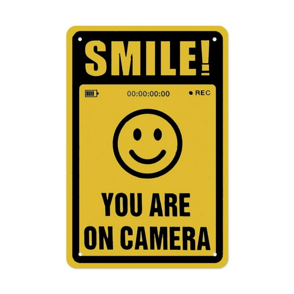 Smile YouRe On Camera Sign,Video Surveillance Sign,Warning Signs Funny Indoor Or Outdoor Use For Home Business Cctv Driveway Alert Security Camera 12X8