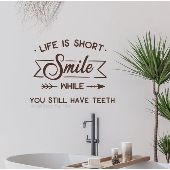 Smile While You Still Have Teeth Funny Bathroom Quotes Wall Decor - Bathroom Quotes Wall Decal Saying Art Stickers Removable Vinyl Decal - Vinyl Wall Decal Sayings, 23x17-Inch, Chocolate Brown
