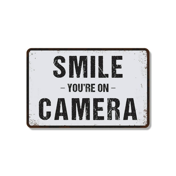 Smile You’re On Camera (2 Pack) 7 Inch x 10 Inch Novelty Aluminum Metal Sign Recording In Progress Weatherproof Perfect for Entryways Garages Shops Fun Gift for Homeowners Security
