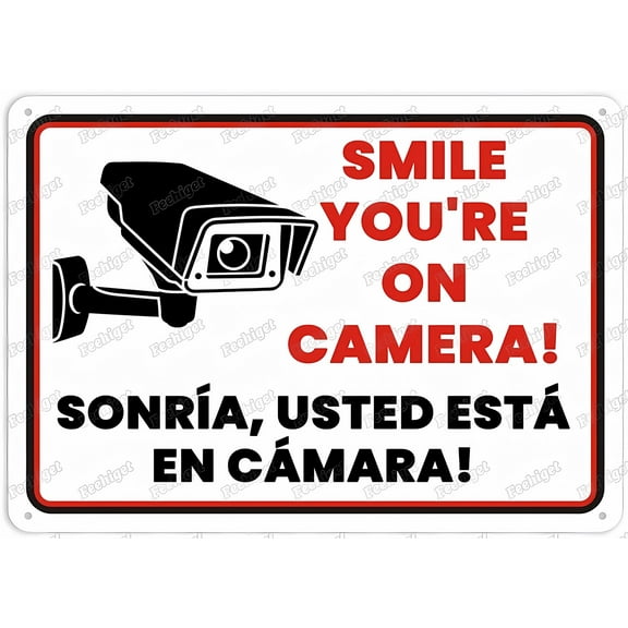 Smile You're On Camera Funny Vintage Tin Sign - 12×8 Inches, Wall Art Decor, Home Farmhouse Bar Cafe Yard Indoor Outdoor Gift