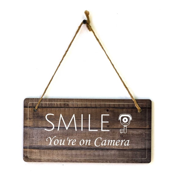 Smile You're on Camera | Rustic Dark Wood 5 x 10" Hanging Sign