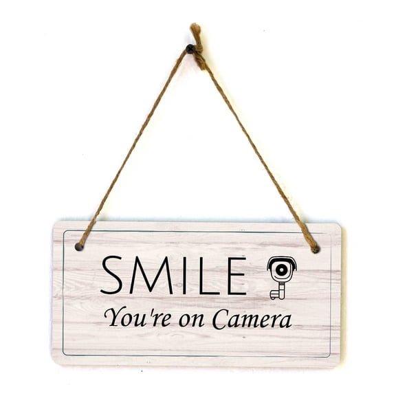 Smile You're on Camera | Rustic Light Wood 5 x 10" Hanging Sign