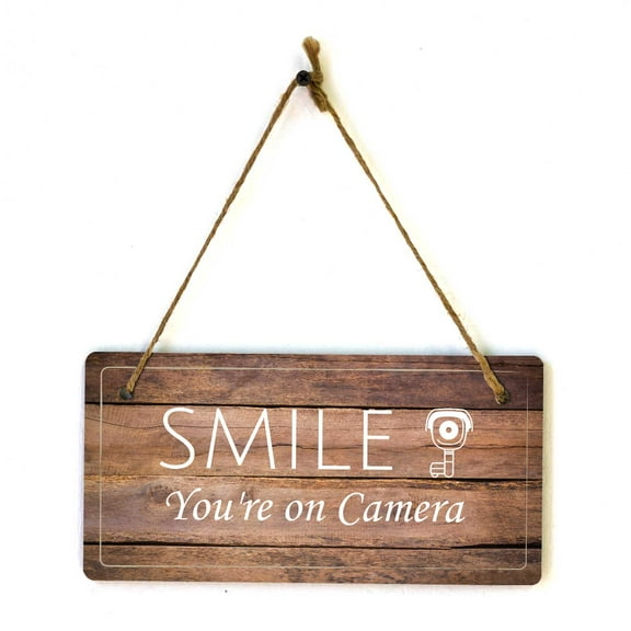 Smile You're on Camera | Rustic Oak Wood 5 x 10" Hanging Sign