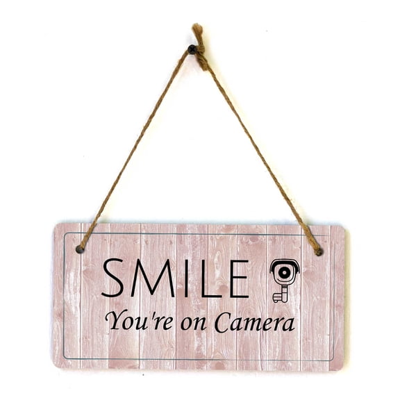 Smile You're on Camera | Rustic Red Wood 5 x 10" Hanging Sign