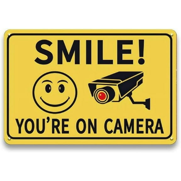 Smile You're on Camera Signs Metal Tin Sign 12 X 8 Inch