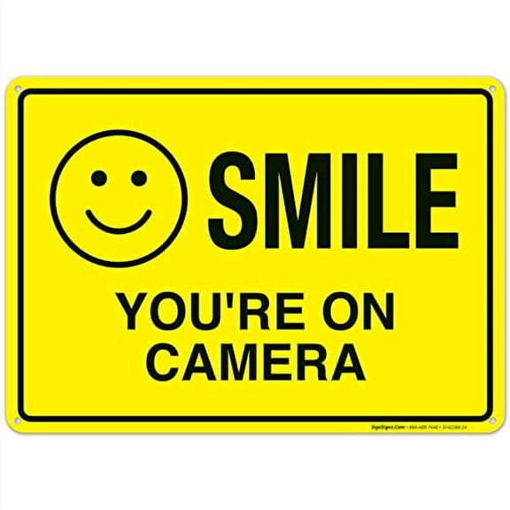 Smile You're on Camera Surveillance Sign, 10x14 Inches, Rust Free .040 Aluminum, Fade Resistant, Made in USA