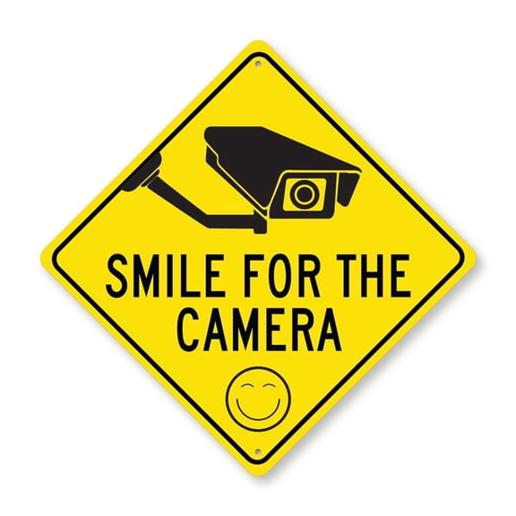 Smile Your On Camera Diamond Aluminum Metal Decor Sign - 12" x 12"