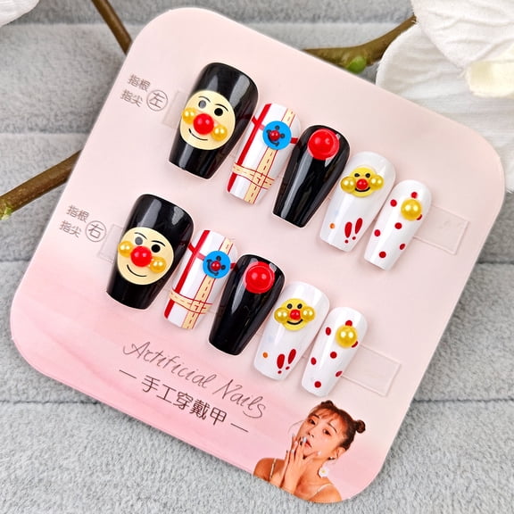 Smile clown ballet nail art, cute plaid nail patch 10 pieces, sub-code hand-worn nail