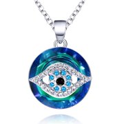 XUEYANG SmileBelle Silver Evil Eye Necklace for Women, Evil Eye Pendant with Circle Crystal as Evil Eye Jewelry Gifts for Protection, Handmade Nazar Necklace as Mexican Gift for Amulet Ojo Turco Collar